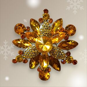 Sparkling Autumn Orange Flower Brooch